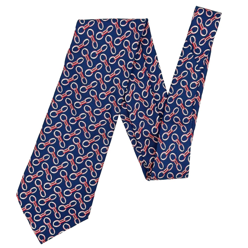 LONGCHAMP Necktie Mens Blue Red Chainlink Geometric‎ Silk Italy Luxury Tie